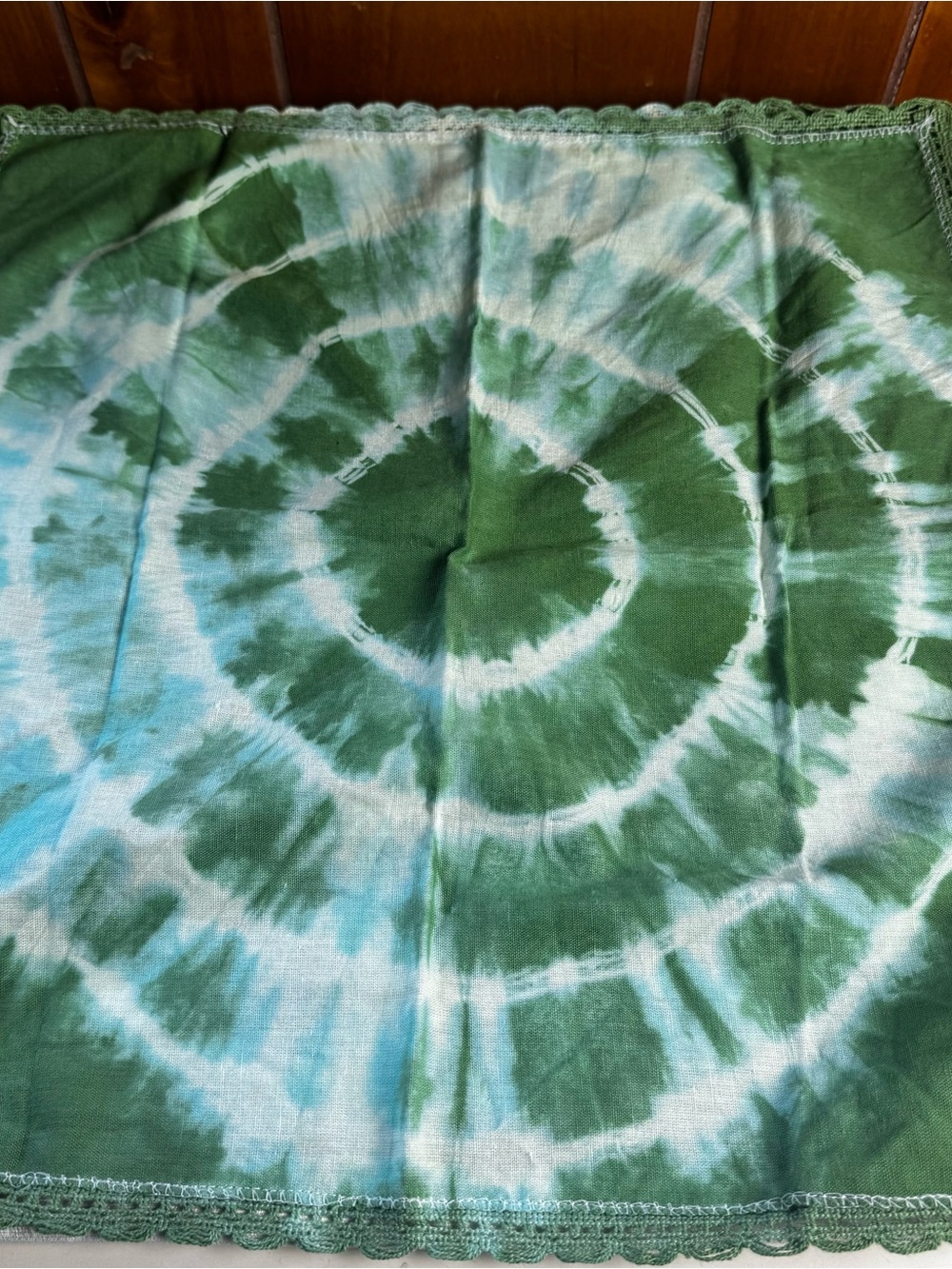 Hand-Dyed Tie-Dye Tea Towels - Green & Teal Spiral Set - Picture 3 of 9